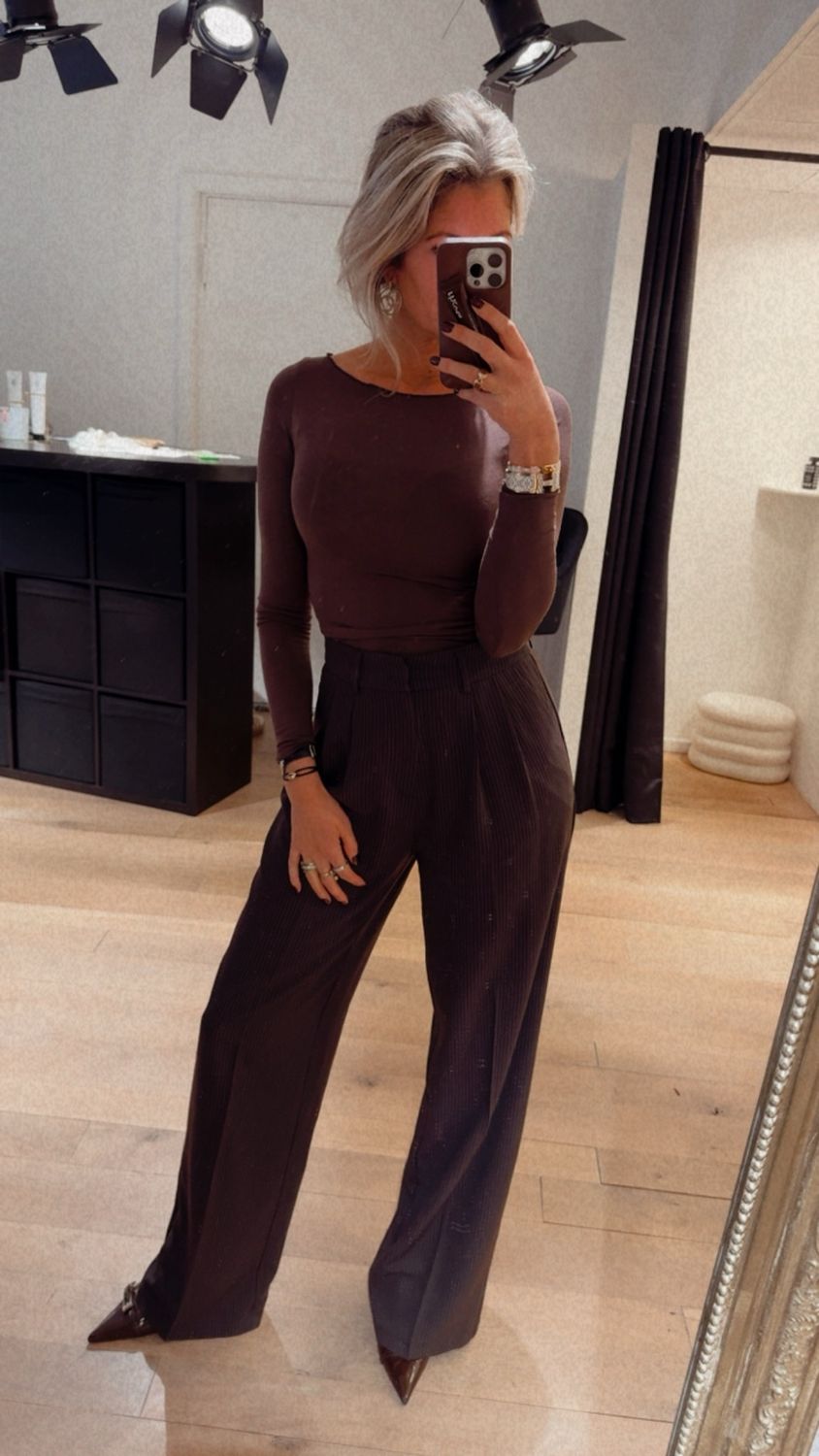 striped pantalon brown/light blue