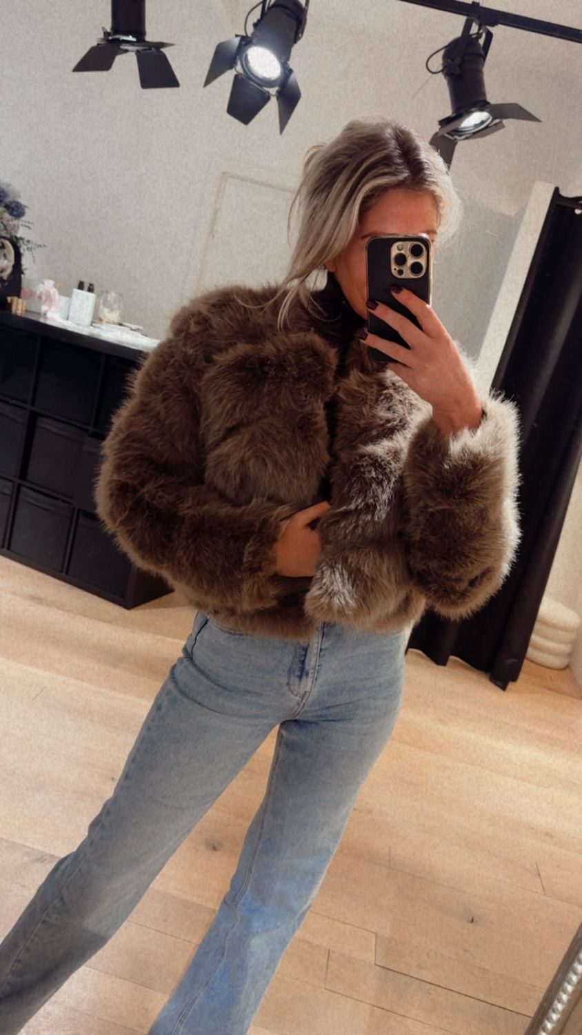 Faux fur jacket taupe