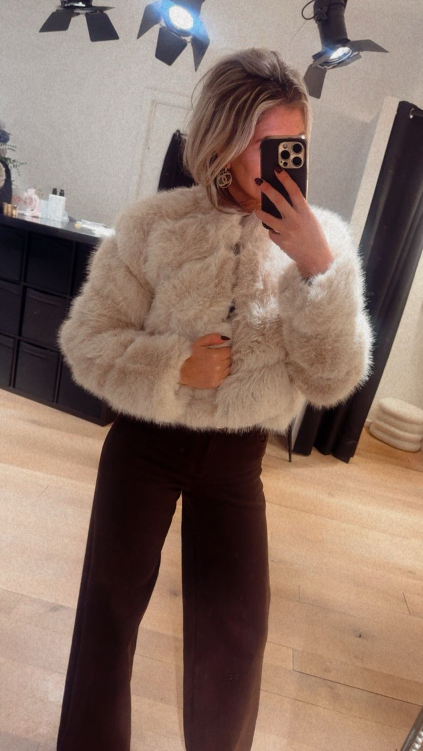 Faux fur jacket beige