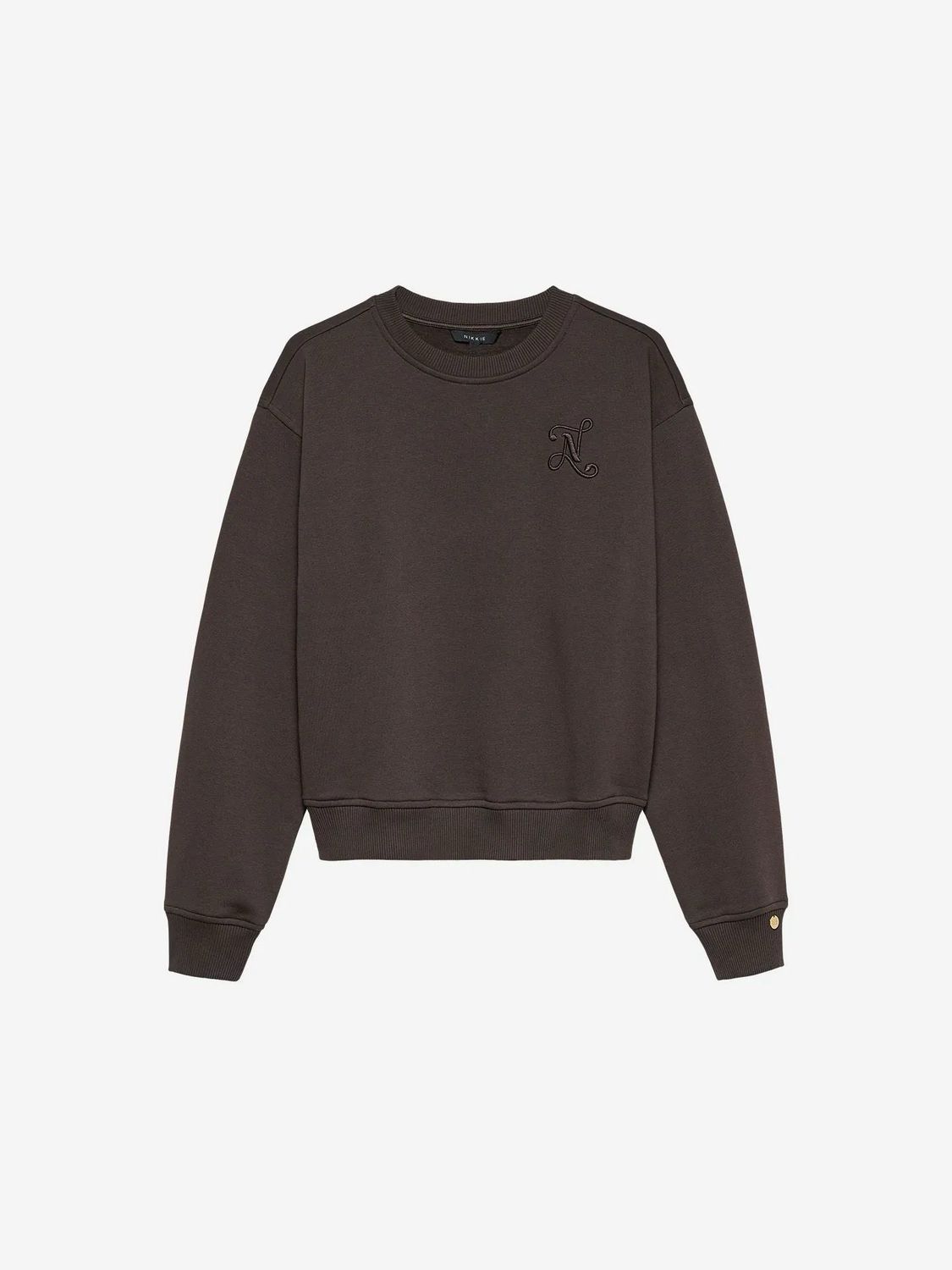 Nikkie Swirl Sweater Coffee Met Geborduurd Logo