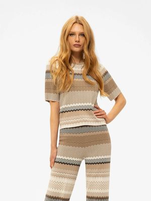Nikkie Pilazio Top Met Zigzag Patroon En Glitterdraad Travertine 