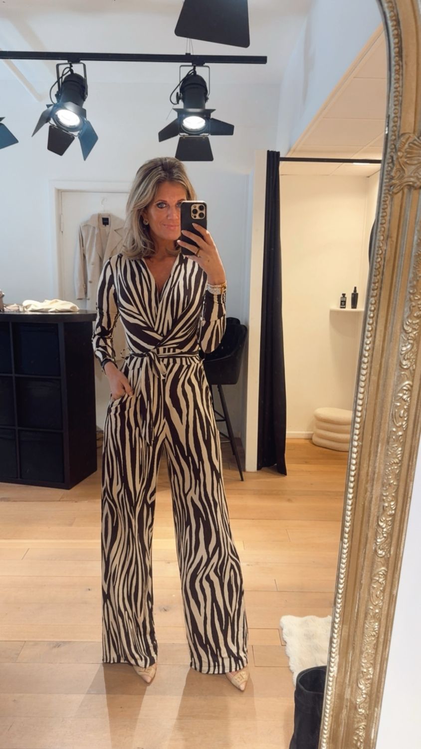 Jumpsuit traveller zebra print choco/ beige