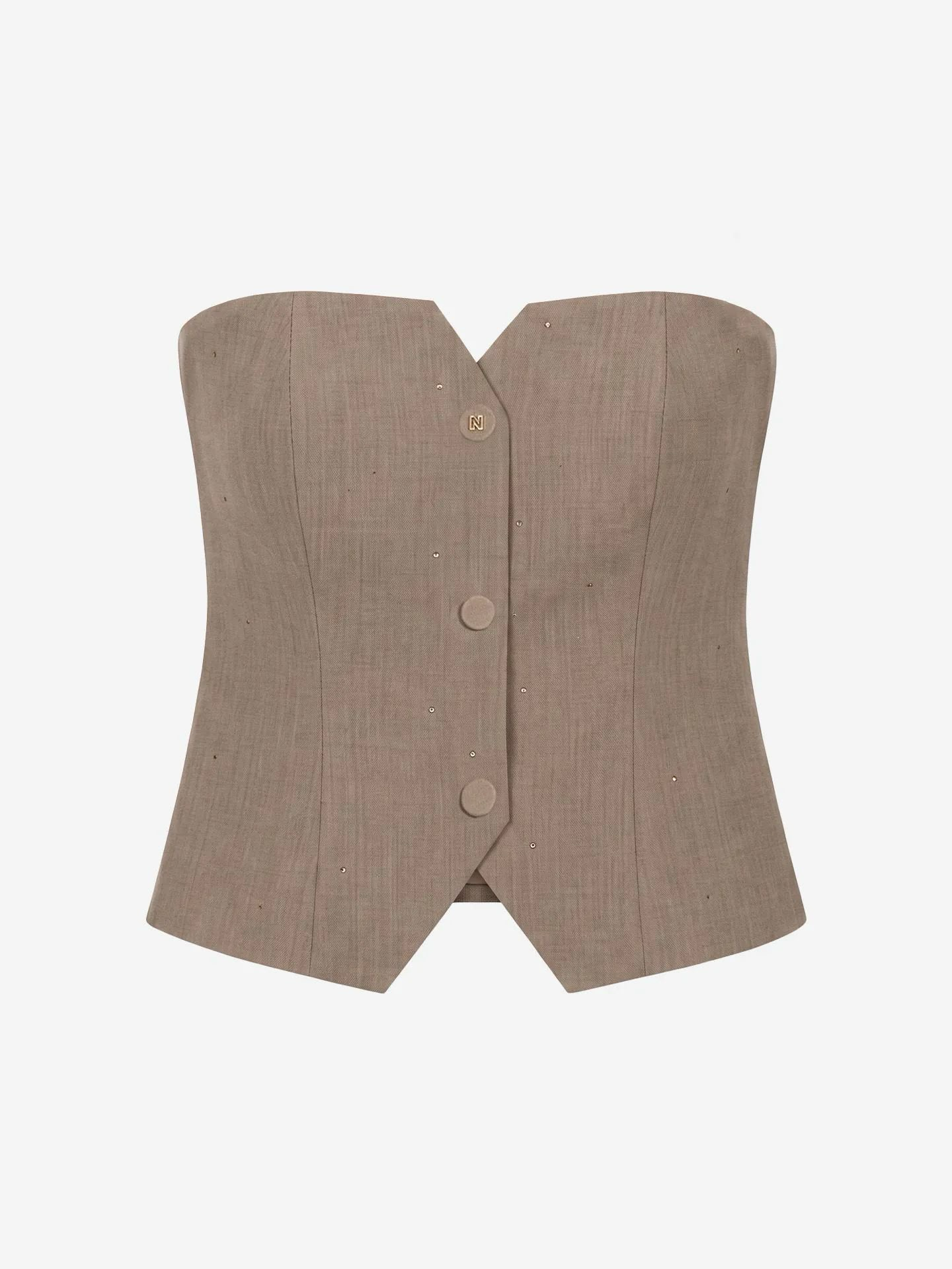 Nikkie Reimio Waistcoat Strapless Top Met Glitter Steentjes Mexican Sand
