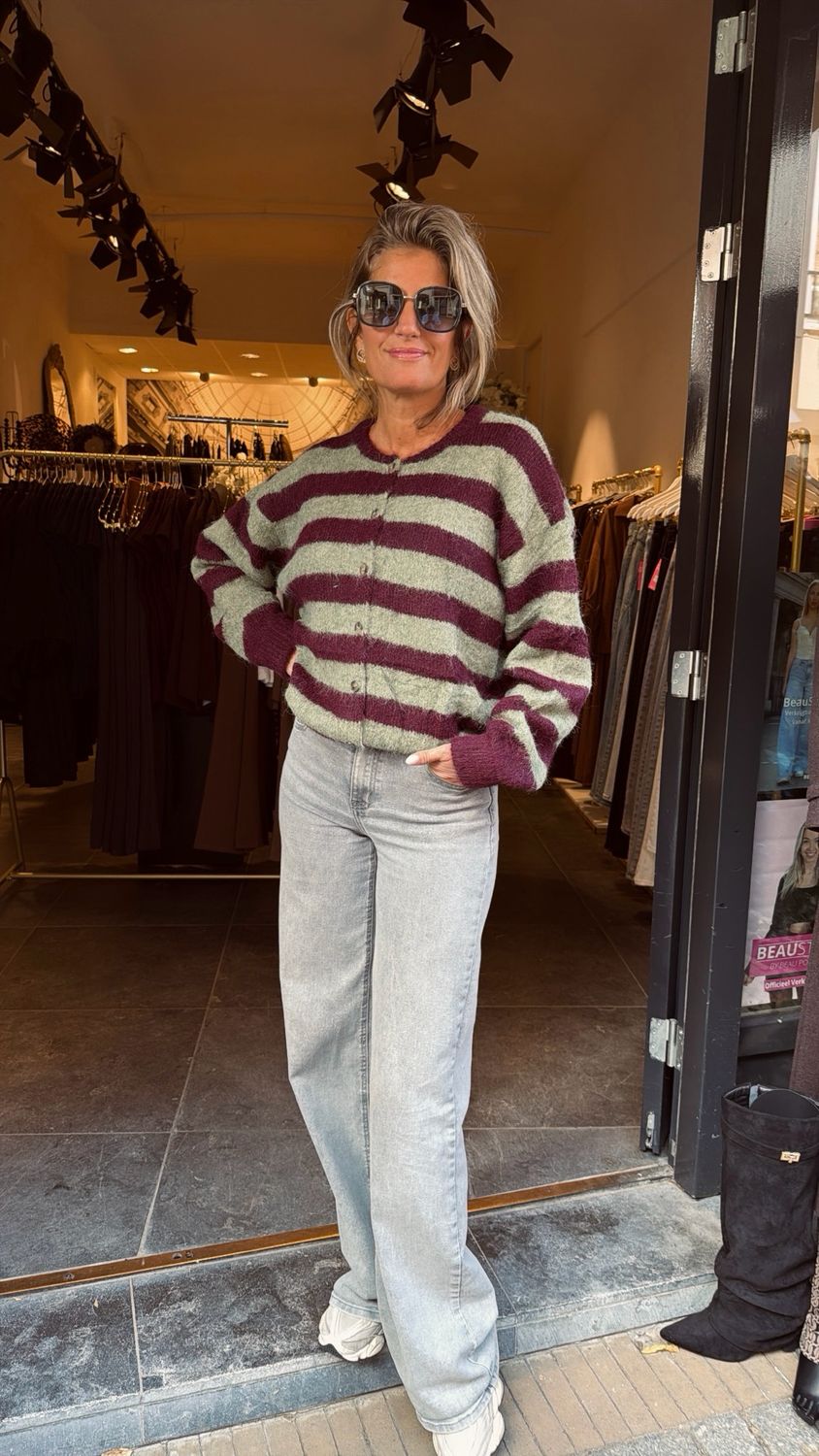 Gebreid vest Bordeaux / groen 