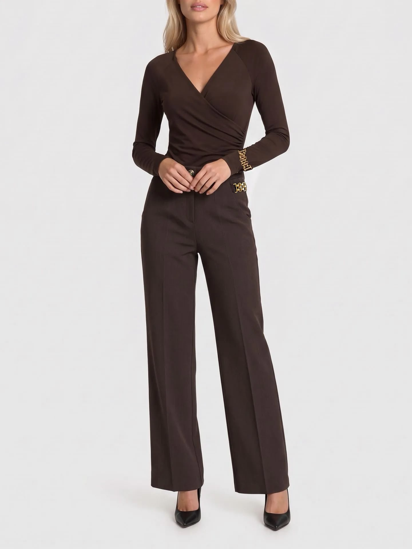 Nikkie Aisley Elegante Pantalon Met Wide Leg Fit Chocolate Torte  