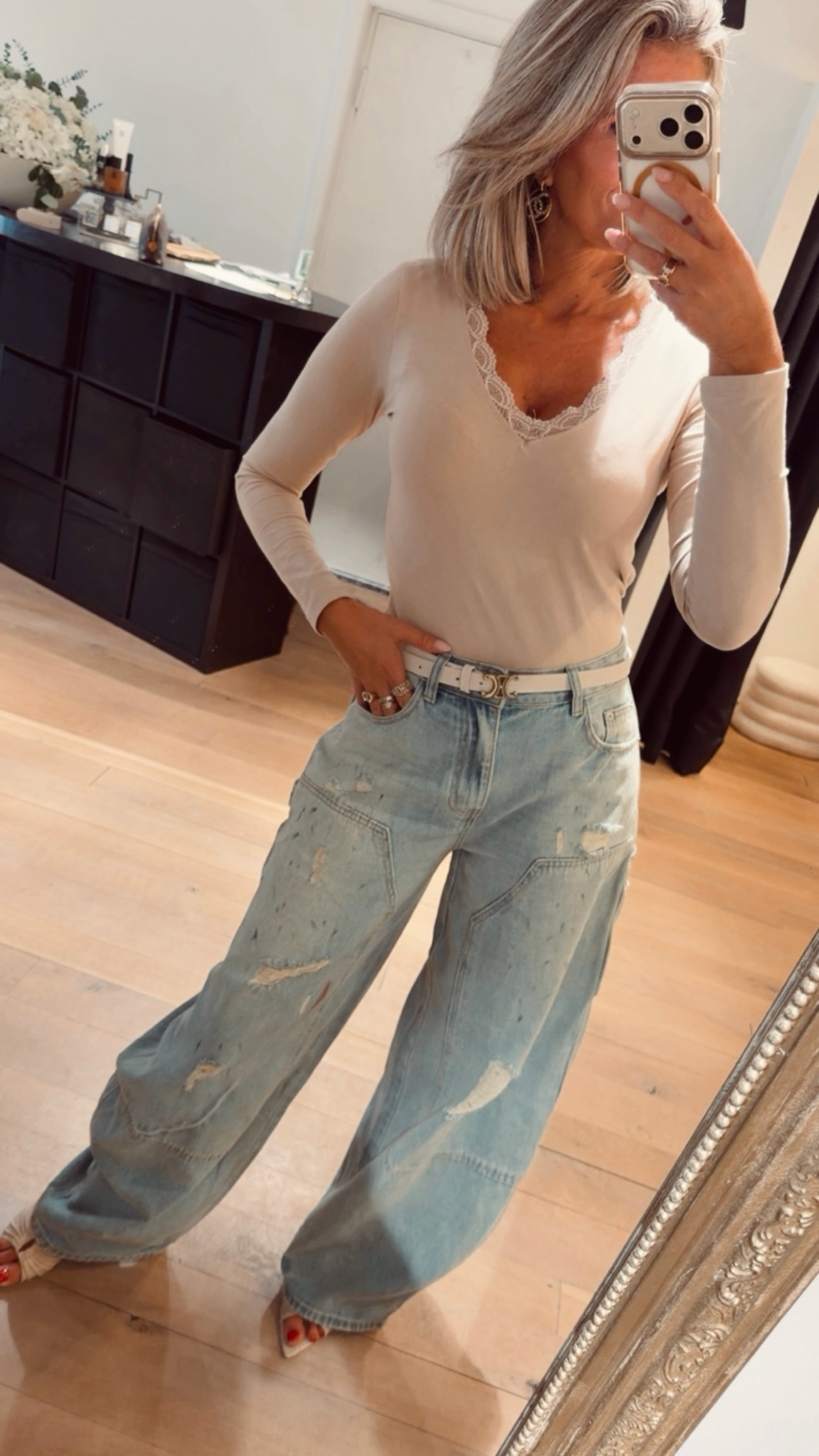 Top beige met lace