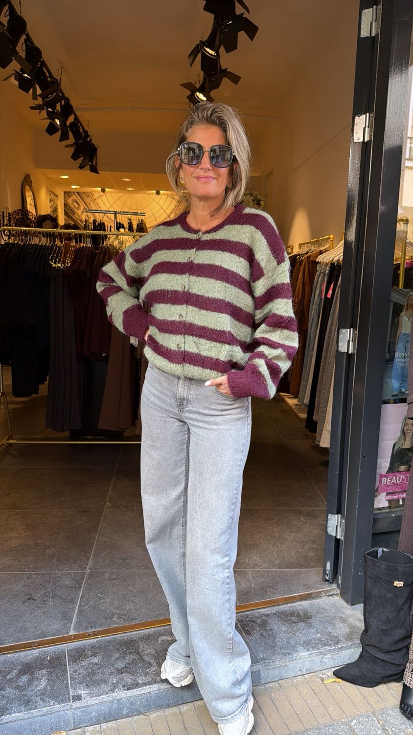 Vest streep Bordeaux/ army 