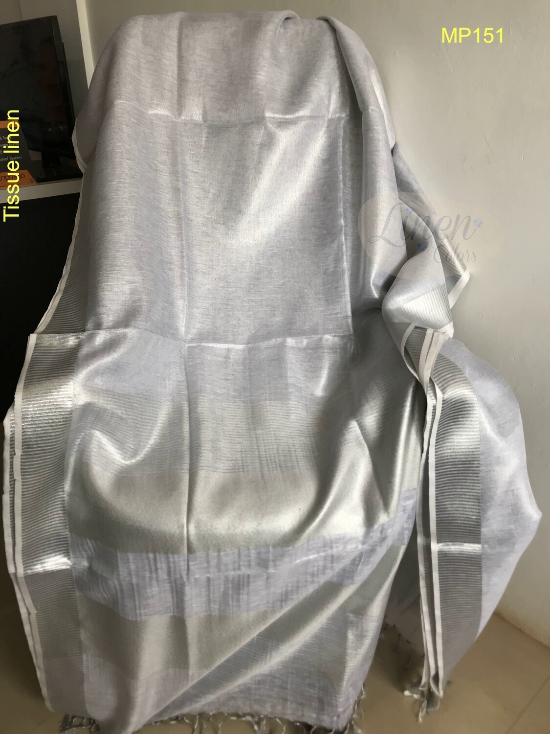 Silver shade tissue linen saree