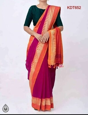 Red shade Temple border Khadi Cotton Saree Red shade Temple border Khadi Cotton Saree