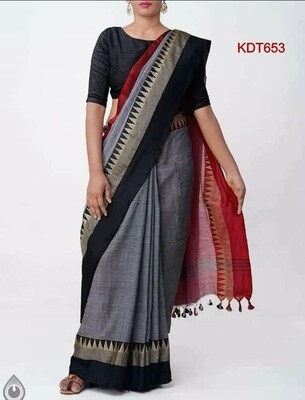 Grey shade Temple border Khadi Cotton Saree Grey shade Temple border Khadi Cotton Saree