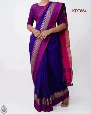 Blue shade Temple border Khadi Cotton Saree Blue shade Temple border Khadi Cotton Saree