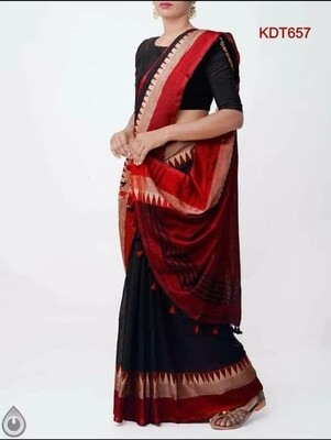 Black shade Temple border Khadi Cotton Saree Black shade Temple border Khadi Cotton Saree