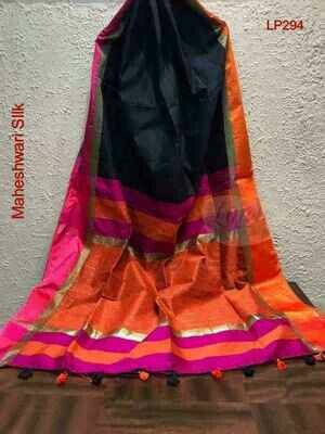 Black shade Maheshwari Silk Saree Black shade Maheshwari Silk Saree