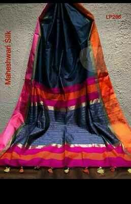 Black shade Maheshwari Silk Saree Black shade Maheshwari Silk Saree