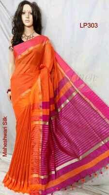 Orange shade Maheshwari Silk Saree Orange shade Maheshwari Silk Saree