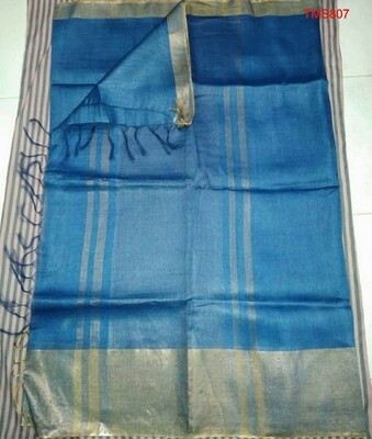 Blue shade Tusser Munga Golden Silk Zari border saree Blue shade Tusser Munga Golden Silk Zari border saree