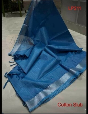 Blue shade cotton slub Saree Blue shade cotton slub Saree