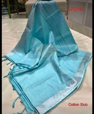 Blue shade cotton slub Saree Blue shade cotton slub Saree