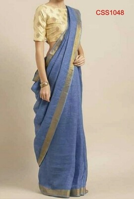 Blue shade cotton slub Saree Blue shade cotton slub Saree