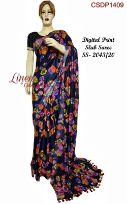 Multicolor Cotton Slub digital print zari border Saree Multicolor Cotton Slub digital print zari border Saree