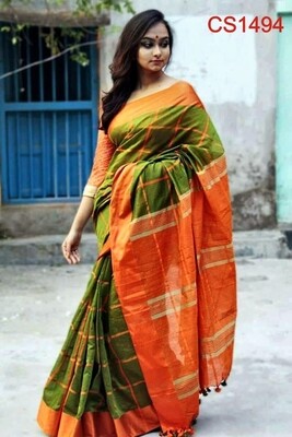 Cotton silk saree with new checks design Cotton silk saree with new checks design