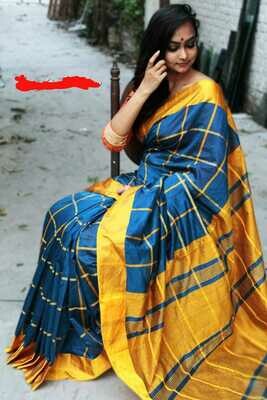 Cotton silk saree with new checks design Cotton silk saree with new checks design