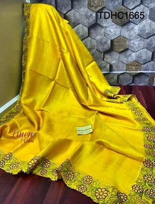 Elegant Tusser by Tusser saree with hand cut work design Elegant Tusser by Tusser saree with hand cut work design