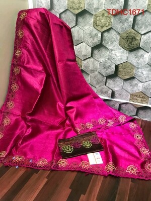 Elegant Tusser by Tusser saree with hand cut work design Elegant Tusser by Tusser saree with hand cut work design