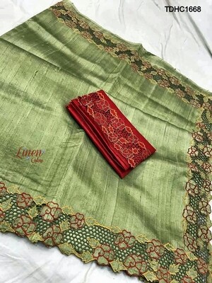 Elegant Tusser by Tusser saree with hand cut work design Elegant Tusser by Tusser saree with hand cut work design