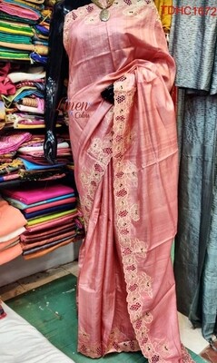 Elegant Tusser by Tusser saree with hand cut work design Elegant Tusser by Tusser saree with hand cut work design