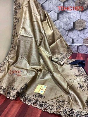 Elegant Tusser by Tusser saree with hand cut work design Elegant Tusser by Tusser saree with hand cut work design