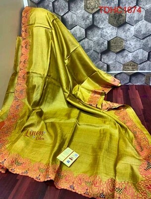 Elegant Tusser by Tusser saree with hand cut work design Elegant Tusser by Tusser saree with hand cut work design