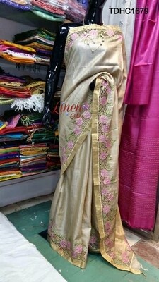 Elegant Tusser by Tusser saree with hand cut work design Elegant Tusser by Tusser saree with hand cut work design