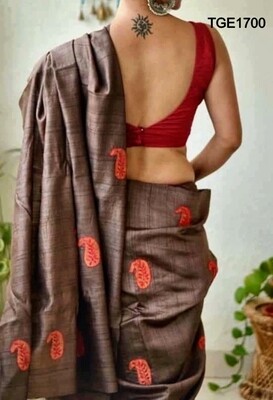 Elegant Tusser Ghicha saree with beautiful embroidery work Elegant Tusser Ghicha saree with beautiful embroidery work
