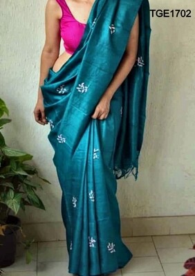 Elegant Tusser Ghicha saree with beautiful embroidery work Elegant Tusser Ghicha saree with beautiful embroidery work