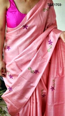 Elegant Tusser Ghicha saree with beautiful embroidery work Elegant Tusser Ghicha saree with beautiful embroidery work