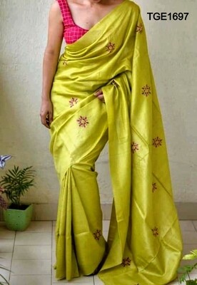Elegant Tusser Ghicha saree with beautiful embroidery work Elegant Tusser Ghicha saree with beautiful embroidery work