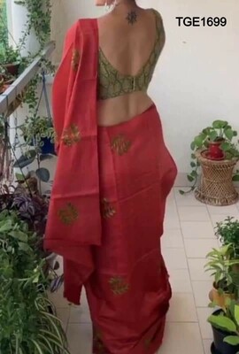 Elegant Tusser Ghicha saree with beautiful embroidery work Elegant Tusser Ghicha saree with beautiful embroidery work