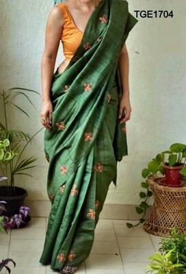 Elegant Tusser Ghicha saree with beautiful embroidery work Elegant Tusser Ghicha saree with beautiful embroidery work
