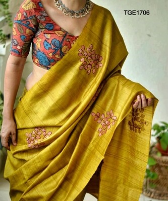 Elegant Tusser Ghicha saree with beautiful embroidery work Elegant Tusser Ghicha saree with beautiful embroidery work