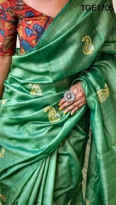 Elegant Tusser Ghicha saree with beautiful embroidery work Elegant Tusser Ghicha saree with beautiful embroidery work