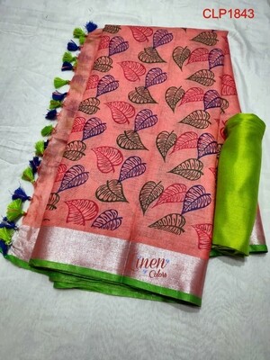 Cotton linen Saree with new exclusive prints Cotton linen Saree with new exclusive prints