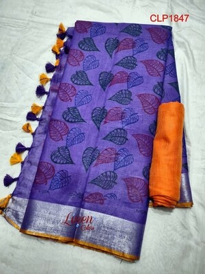 Cotton linen Saree with new exclusive prints Cotton linen Saree with new exclusive prints