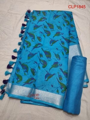 Cotton linen Saree with new exclusive prints Cotton linen Saree with new exclusive prints