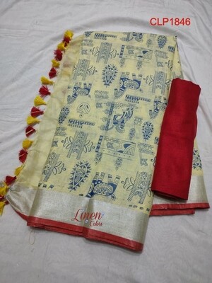 Cotton linen Saree with new exclusive prints Cotton linen Saree with new exclusive prints
