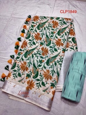 Cotton linen Saree with new exclusive prints Cotton linen Saree with new exclusive prints