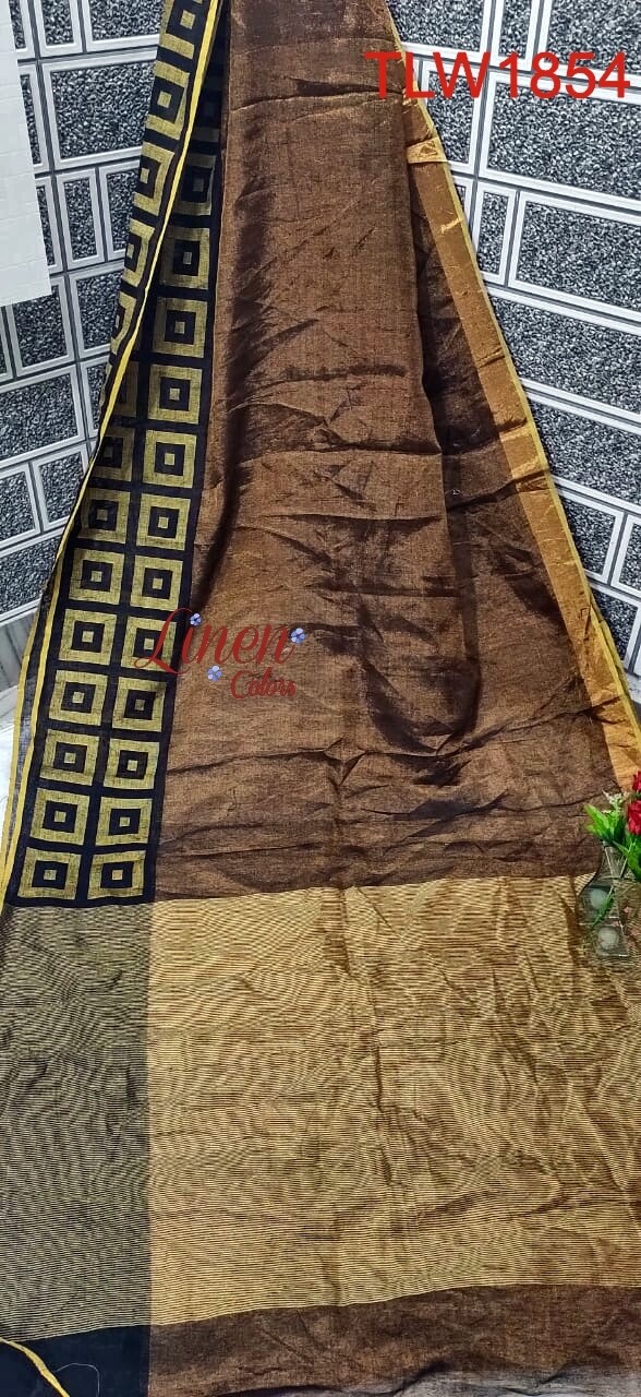 Tissue linen zari border saree in new exclusive weaving design