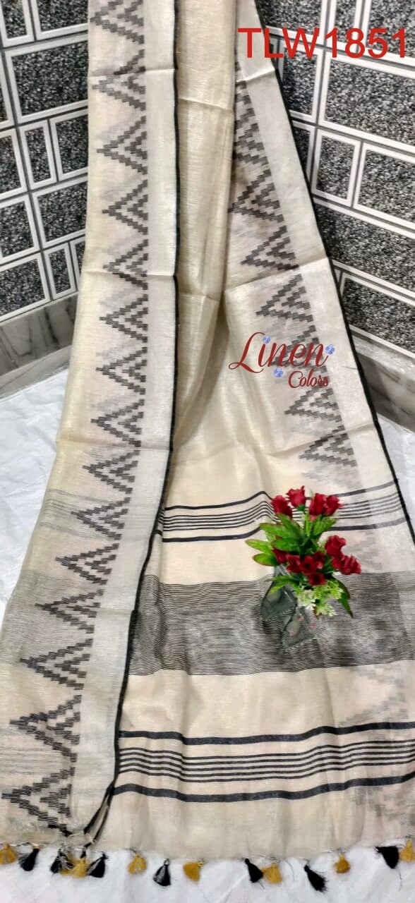 Tissue linen zari border saree in new exclusive weaving design