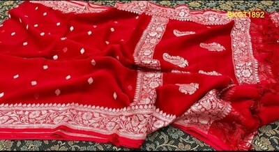 Banarasi Khadi Georgette hand woven silk saree. Banarasi Khadi Georgette hand woven silk saree.