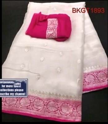 Banarasi Khadi Georgette hand woven silk saree. Banarasi Khadi Georgette hand woven silk saree.
